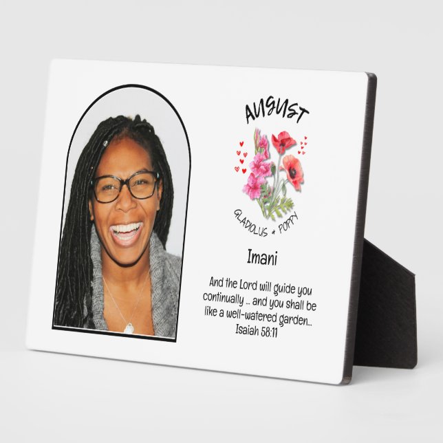 Christian AUGUST Birth Month Flower NAME PHOTO Plaque (Side)