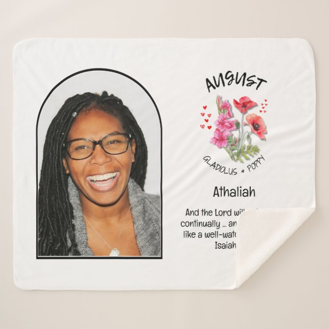 Christian AUGUST Birth Month Flower NAME PHOTO Sherpa Blanket (Front (Horizontal))