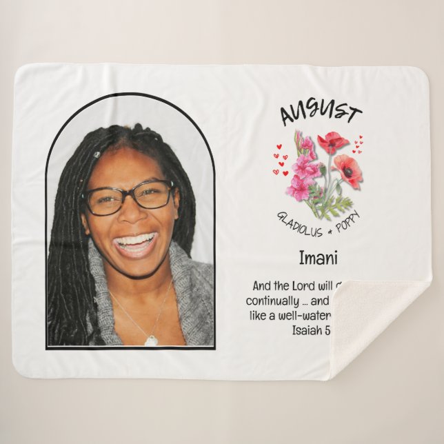 Christian AUGUST Birth Month Flower NAME PHOTO Sherpa Blanket (Front (Horizontal))