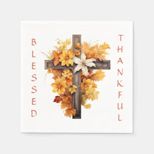 Christian Autumn Floral Cross Thanksgiving Napkin