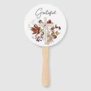 Christian Autumn Floral Grateful Hand Fan