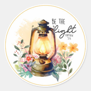 Christian Be the Light Floral Lamp Matthew 5 : 14  Classic Round Sticker