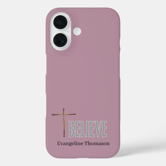 Christian “Believe” Cross Name Pink  Case-Mate iPhone Case (Back)