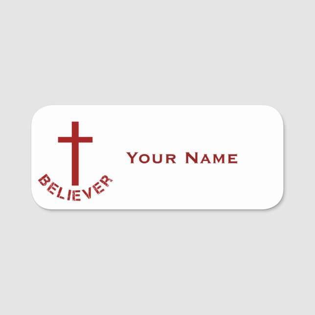Christian Believer Red Cross Church Events Name Tag (Front)
