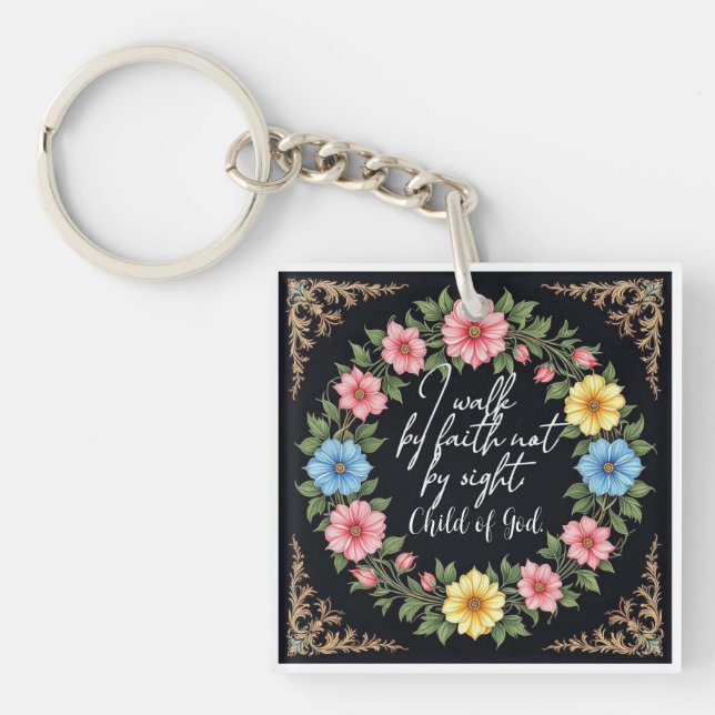 Christian Bible-Inspired Floral Key Ring (Front)