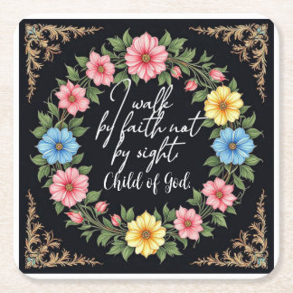 Christian Bible-Inspired Floral Square Paper Coaster