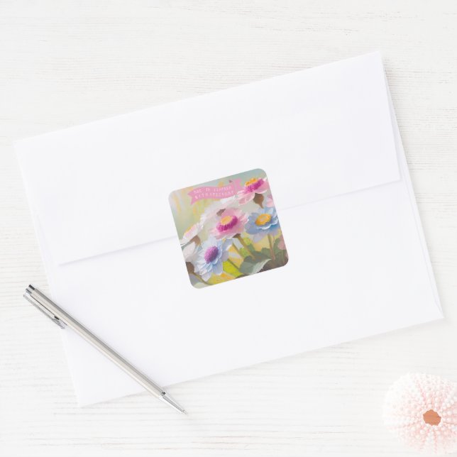 Christian Bible Quotes Mothers, Painted Daisies Square Sticker (Envelope)