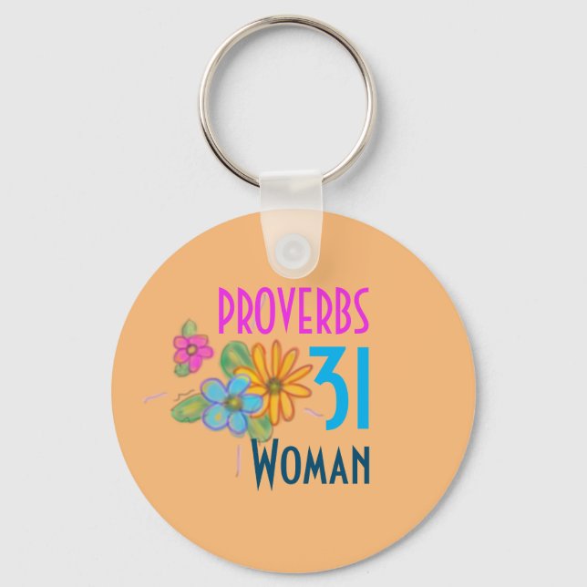 Christian Bible Scripture Floral PROVERBS 31 Woman Key Ring (Front)