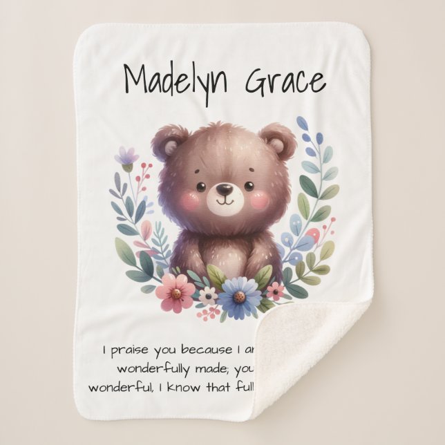 Christian Bible Verse Custom Baby Nursery  Sherpa Blanket (Front)
