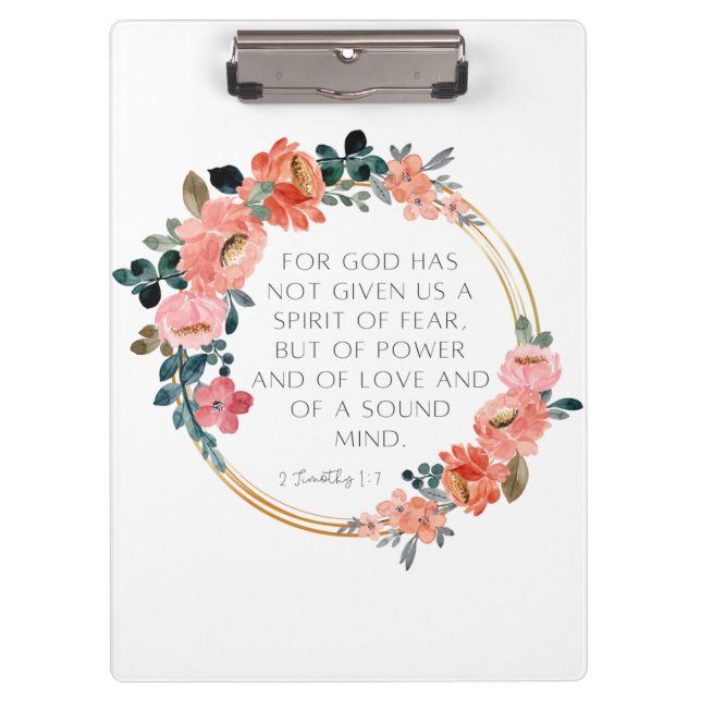 Christian Bible Verse Floral Wreath Clipboard (Front)