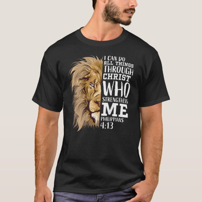 Christian Bible Verse Gifts Men Dad Lion Of Judah T-Shirt (Front)