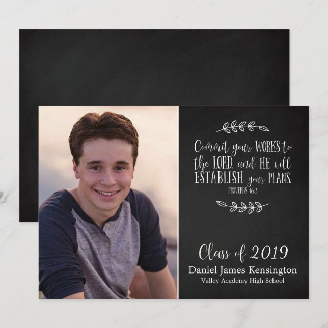 Christian Bible Verse Graduation Chalkboard Photo Invitation (Front/Back)