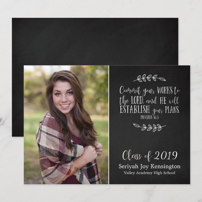 Christian Bible Verse Graduation Chalkboard Photo Invitation (Front/Back)