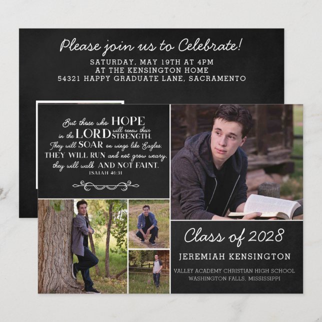 Christian Bible Verse Graduation Multiple Photo Invitation (Front/Back)