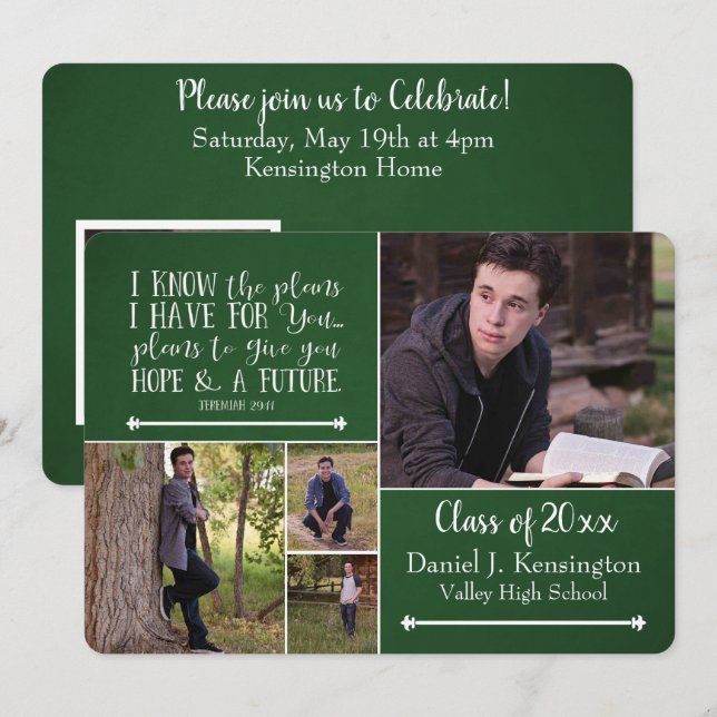 Christian Bible Verse Graduation Photo Collage Gre Invitation (Front/Back)