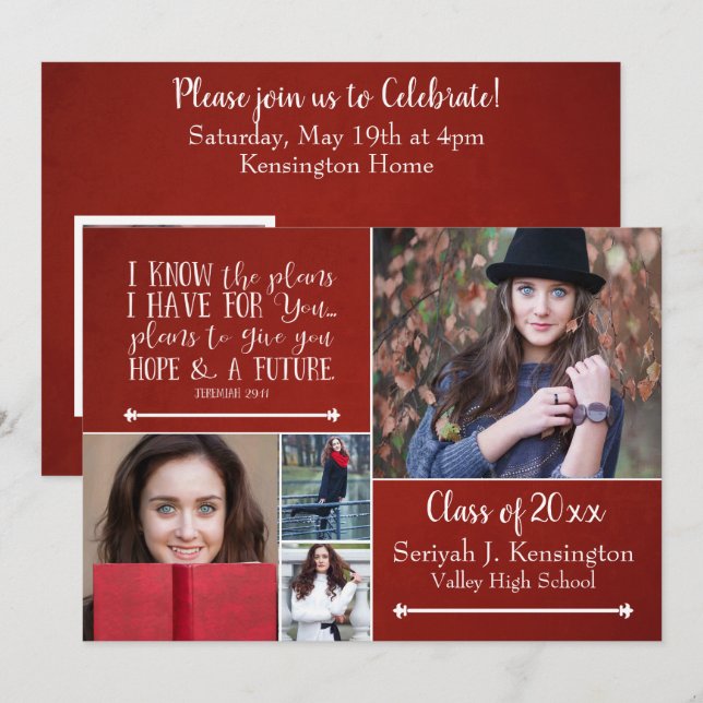 Christian Bible Verse Graduation Photo Collage Invitation (Front/Back)