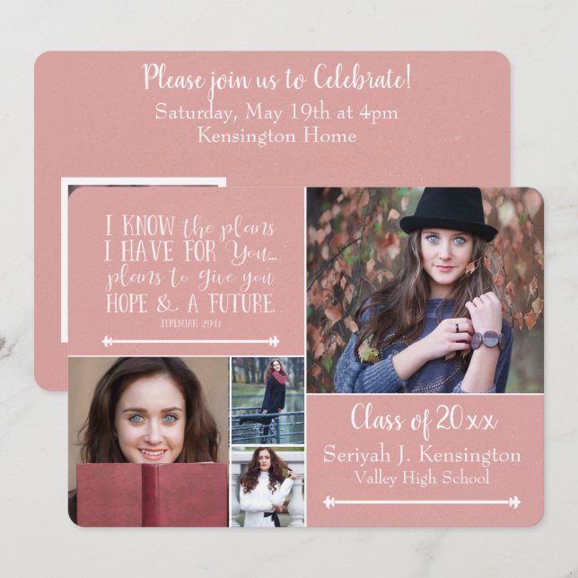 Christian Bible Verse Graduation Photo Collage Invitation (Front/Back)