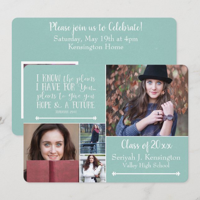 Christian Bible Verse Graduation Photo Collage Invitation (Front/Back)