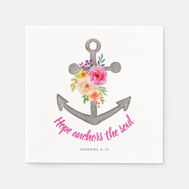 Christian Bible Verse Hope Anchors the Soul Floral Napkin (Front)