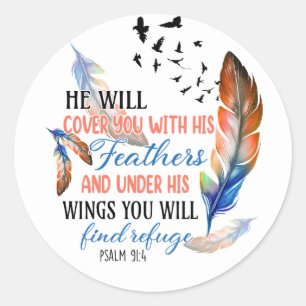 Christian Bible Verse Inspiration Under His Wings Classic Round Sticker