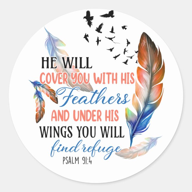 Christian Bible Verse Inspiration Under His Wings Classic Round Sticker (Front)