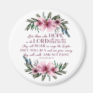 Christian Bible Verse Isaiah 40 Pink Floral Magnet