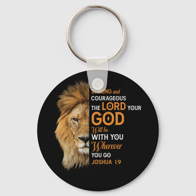 Christian Bible Verse Joshua 1 9 Lion Faith Key Ring (Front)