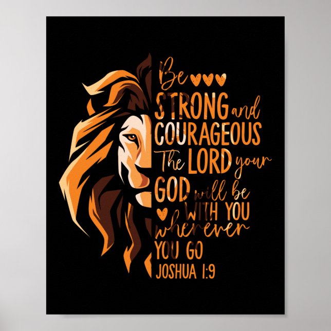 Christian Bible Verse Joshua 1:9 Lion Poster (Front)