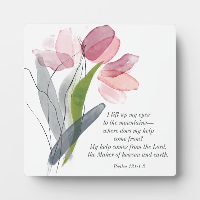 Christian Bible Verse Lift Up My Eyes Pink Floral Plaque (Front)
