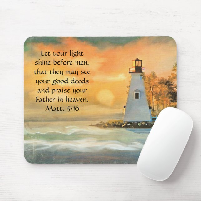 Christian Bible Verse Lighthouse Sunset Painting Mouse Mat (With Mouse)