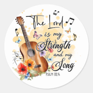 Christian Bible Verse Lord my Strength Song Guitar Classic Round Sticker
