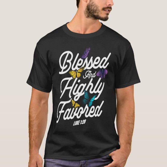 Christian Bible Verse Luke 128 Flower Butterfly T-Shirt (Front)
