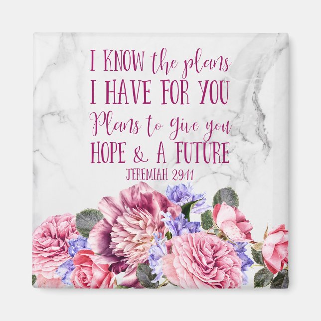 Christian Bible Verse Marble Watercolor Floral Magnet (Front)
