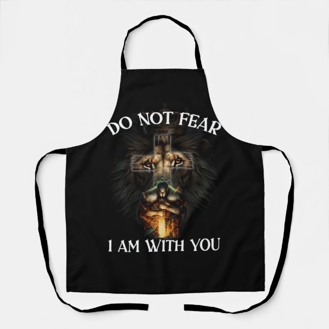 Christian Bible Verse Men Dad Lion Faith Fear Grap Apron (Front)
