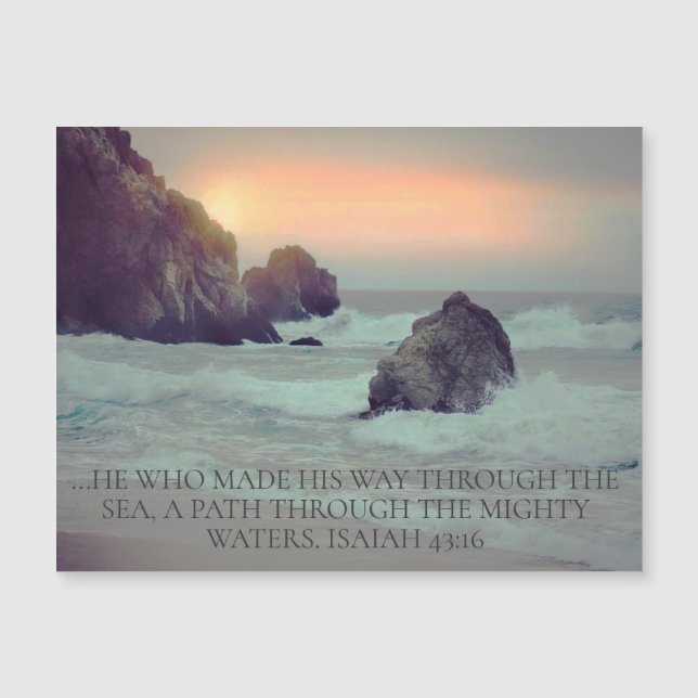 Christian Bible Verse Ocean Sunset Rocky Seashore (Front)