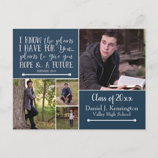 Christian Bible Verse Photo Graduation Collage Announcement Postcard (Front)