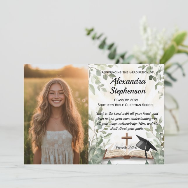 Christian Bible Verse Photo Graduation Invitation (Standing Front)