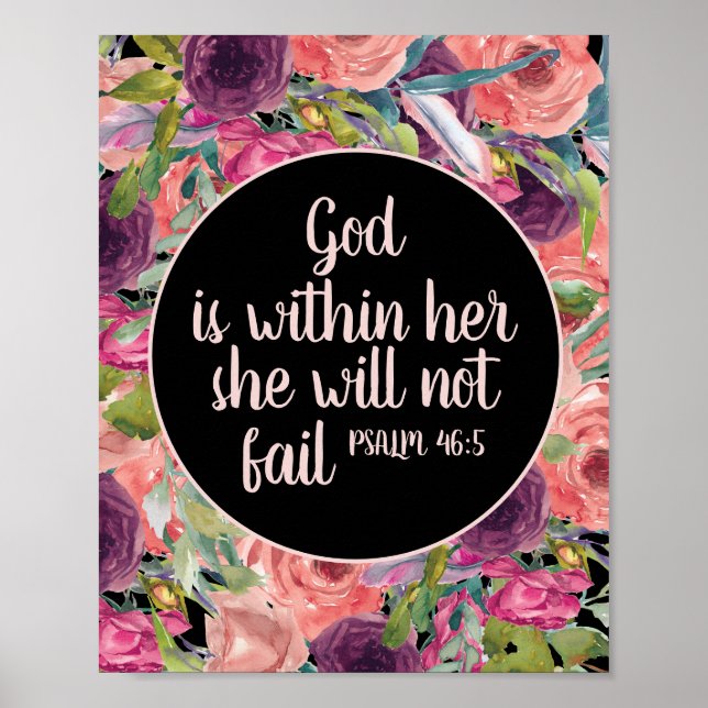 Christian Bible Verse Pink Purple Floral Black Poster (Front)