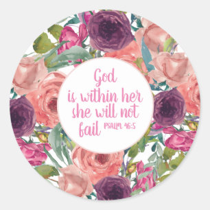 Christian Bible Verse Pink Purple Floral Classic Round Sticker