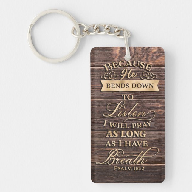 Christian Bible Verse Prayer Gold Text on Wood Key Ring (Front)