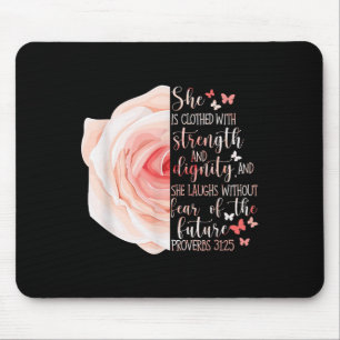 Christian Bible Verse Proverbs 31_25 Rose Flower  Mouse Mat
