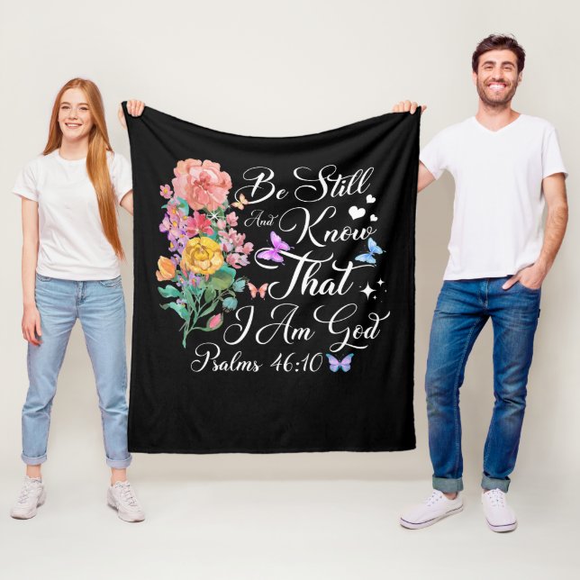 Christian Bible Verse Psalm 46:10 Flower Butterfly Fleece Blanket (In Situ)
