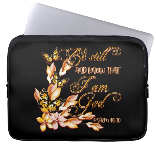 Christian Bible Verse Psalm 46:10 Flower Butterfly Laptop Sleeve (Front)