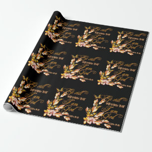 Christian Bible Verse Psalm 46:10 Flower Butterfly Wrapping Paper