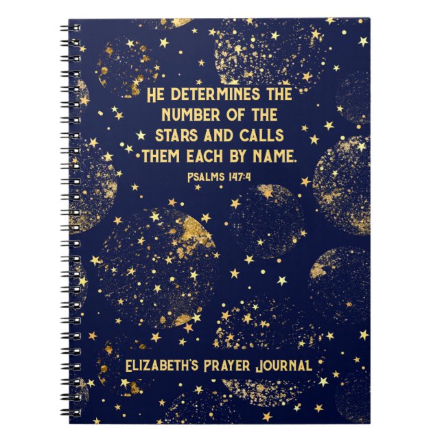 Christian Bible Verse Quote Celestial Stars Name Notebook (Front)