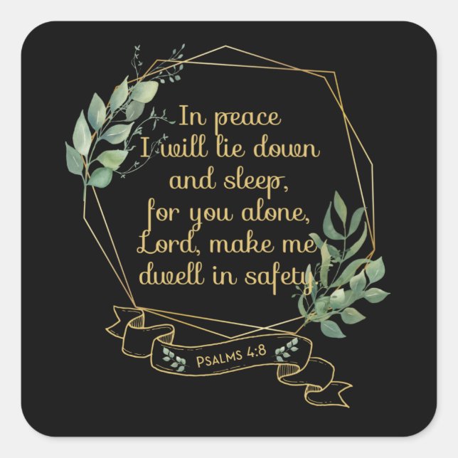 Christian Bible Verse Quote Psalm 4 8 Square Sticker (Front)