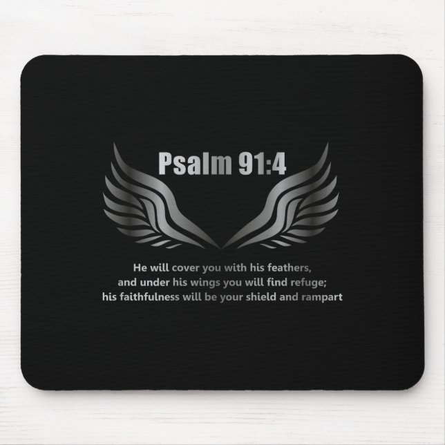 Christian Bible Verse Quote Psalm 91 4 Design On T Mouse Mat (Front)