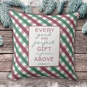 Christian Bible Verse Rustic Christmas Plaid Cushion