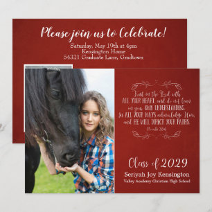 Christian Bible Verse Rustic Red Graduation Photo Invitation