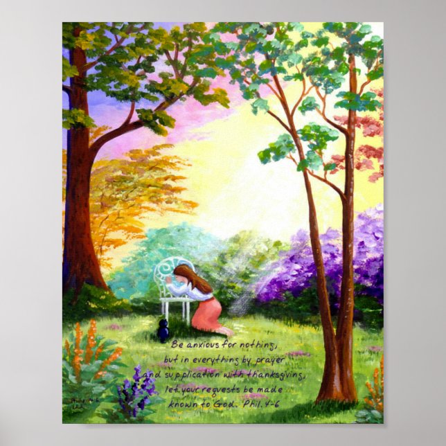 Christian Bible Verse Scripture Girl Cat Poster (Front)